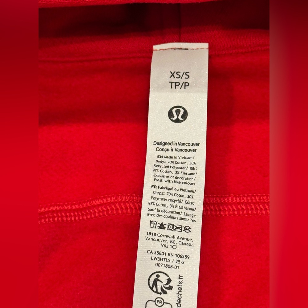 NWT LULULEMON SCUBA HOODIE FULL ZIP DARK RED GOLD ZIPPER SIZE XS / S - Picture 11 of 11
